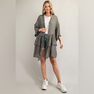 EASEL Gray Taupe Ruffle Kimono Cardigan NWT